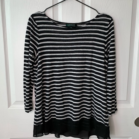 Lauren By Ralph Lauren Linen Stripped Top Sz M - Picture 1 of 8